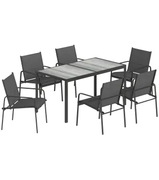 Conjunto de Mesa y 6 Sillas de Jardín con Acabado Efecto Madera, Negro