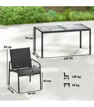 Conjunto de Mesa y 6 Sillas de Jardín con Acabado Efecto Madera, Negro