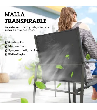 Conjunto de Mesa y 6 Sillas de Jardín con Acabado Efecto Madera, Negro