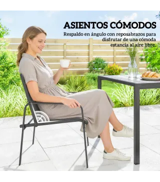 Conjunto de Mesa y 6 Sillas de Jardín con Acabado Efecto Madera, Negro
