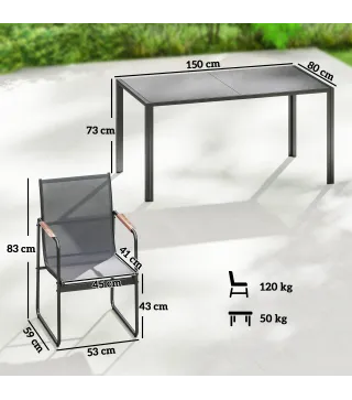 Conjunto de Mesa y 6 Sillas de Jardín con Tablero de Vidrio Templado, Gris