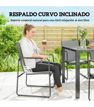 Conjunto de Mesa y 6 Sillas de Jardín con Tablero de Vidrio Templado, Gris
