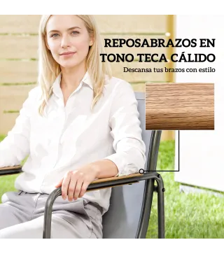 Conjunto de Mesa y 6 Sillas de Jardín con Tablero de Vidrio Templado, Gris