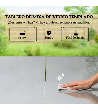Conjunto de Mesa y 6 Sillas de Jardín con Tablero de Vidrio Templado, Gris