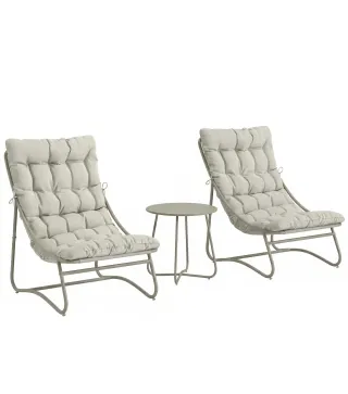 Conjunto de Jardín 3 Piezas con 2 Sillones y Mesa de Centro con Cojines, Gris Claro