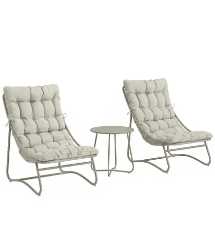 Conjunto de Jardín 3 Piezas con 2 Sillones y Mesa de Centro con Cojines, Gris Claro