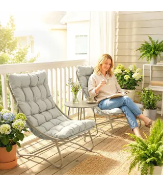 Conjunto de Jardín de 3 Piezas con 2 Sillas Lounge Mesa de Café y Cojines para Exterior Patio Balcón Gris Claro