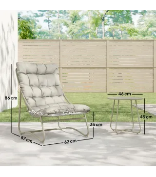 Conjunto de Jardín 3 Piezas con 2 Sillones y Mesa de Centro con Cojines, Gris Claro