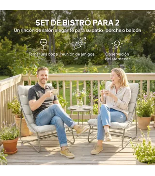 Conjunto de Jardín 3 Piezas con 2 Sillones y Mesa de Centro con Cojines, Gris Claro
