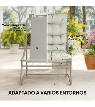 Conjunto de Jardín 3 Piezas con 2 Sillones y Mesa de Centro con Cojines, Gris Claro