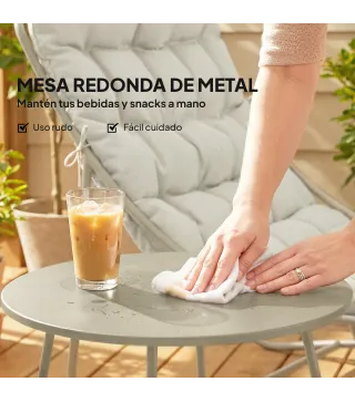 Conjunto de Jardín 3 Piezas con 2 Sillones y Mesa de Centro con Cojines, Gris Claro