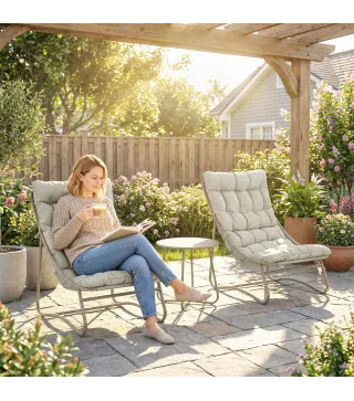 Conjunto de Jardín 3 Piezas con 2 Sillones y Mesa de Centro con Cojines, Gris Claro