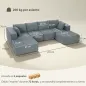Sofá Seccional en Forma de U Sofá Modular con 2 Taburetes 2 Almohadas Reposabrazos Anchos sin Montaje Gris