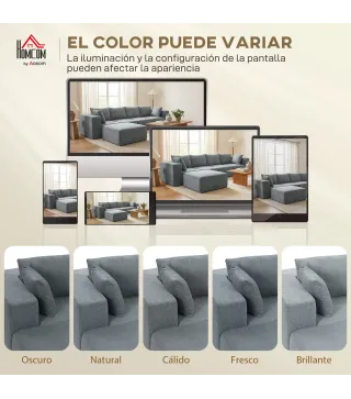 Sofá Seccional en Forma de U Sofá Modular con 2 Taburetes 2 Almohadas Reposabrazos Anchos sin Montaje Gris