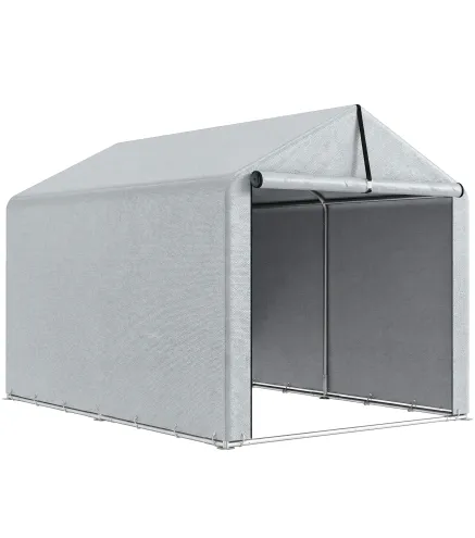 Carpa de Jardín Exterior para Herramientas Bicicletas con Marco de Acero Galvanizado Puerta Enrollable Gris