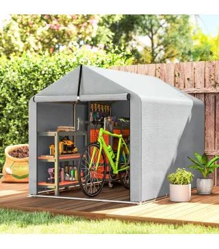 Carpa de Jardín Exterior para Herramientas Bicicletas con Marco de Acero Galvanizado Puerta Enrollable Gris