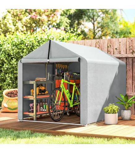 Carpa de Jardín Exterior para Herramientas Bicicletas con Marco de Acero Galvanizado Puerta Enrollable Gris