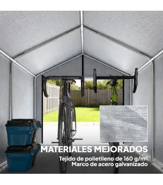 Carpa de Jardín para Almacenaje con Puerta Enrollable y Estructura Galvanizada, Gris