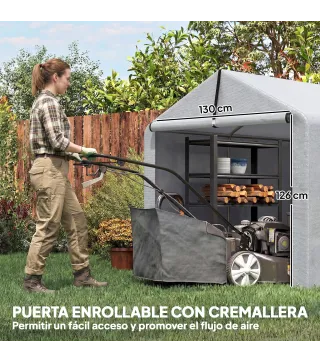 Carpa de Jardín para Almacenaje con Puerta Enrollable y Estructura Galvanizada, Gris