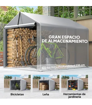 Carpa de Jardín para Almacenaje con Puerta Enrollable y Estructura Galvanizada, Gris