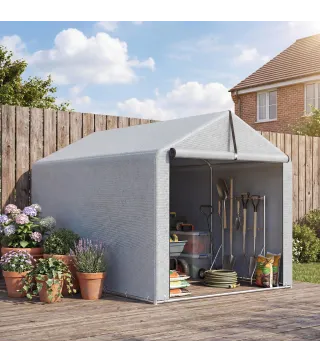 Carpa de Jardín para Almacenaje con Puerta Enrollable y Estructura Galvanizada, Gris