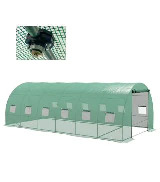 Invernadero de Túnel 6x3x2 m con Sistema de Riego Integrado 12 Ventanas con Malla y 1 Puerta Enrollable Verde