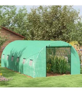 Invernadero de Túnel 6x3x2 m con Sistema de Riego Integrado 12 Ventanas con Malla y 1 Puerta Enrollable Verde