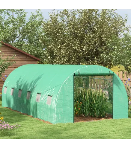 Invernadero de Túnel 6x3x2 m con Sistema de Riego Integrado 12 Ventanas con Malla y 1 Puerta Enrollable Verde