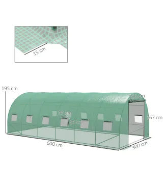 Invernadero de Túnel 6x3x2 m con Sistema de Riego Integrado 12 Ventanas con Malla y 1 Puerta Enrollable Verde
