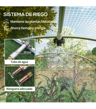 Invernadero de Túnel 6x3x2 m con Sistema de Riego Integrado 12 Ventanas con Malla y 1 Puerta Enrollable Verde