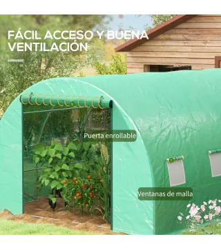 Invernadero de Túnel 6x3x2 m con Sistema de Riego Integrado 12 Ventanas con Malla y 1 Puerta Enrollable Verde