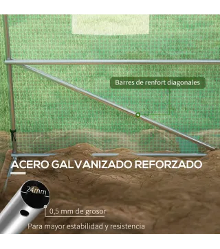 Invernadero de Túnel 6x3x2 m con Sistema de Riego Integrado 12 Ventanas con Malla y 1 Puerta Enrollable Verde