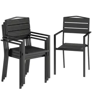 Juego de 4 Sillas de Jardín Apilables con Reposabrazos, 52x51x90 cm, Negro