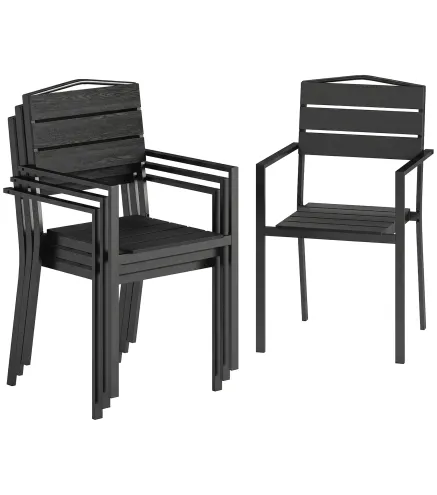 Juego de 4 Sillas de Jardín Apilables con Reposabrazos, 52x51x90 cm, Negro