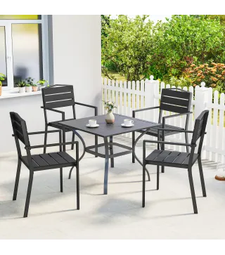 Juego de 4 Sillas de Jardín Apilables con Reposabrazos, 52x51x90 cm, Negro