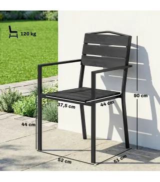 Juego de 4 Sillas de Jardín Apilables con Reposabrazos, 52x51x90 cm, Negro