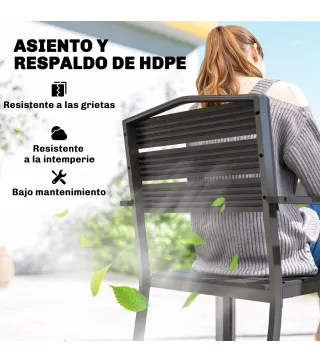 Juego de 4 Sillas de Jardín Apilables con Reposabrazos, 52x51x90 cm, Negro