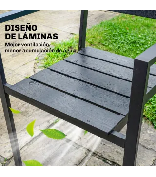 Juego de 4 Sillas de Jardín Apilables con Reposabrazos, 52x51x90 cm, Negro