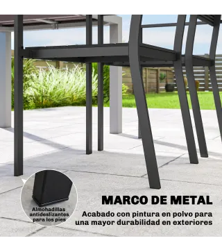 Juego de 4 Sillas de Jardín Apilables con Reposabrazos, 52x51x90 cm, Negro