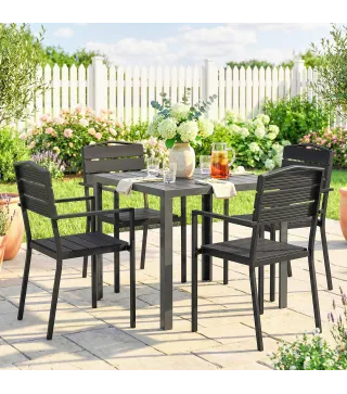 Juego de 4 Sillas de Jardín Apilables con Reposabrazos, 52x51x90 cm, Negro