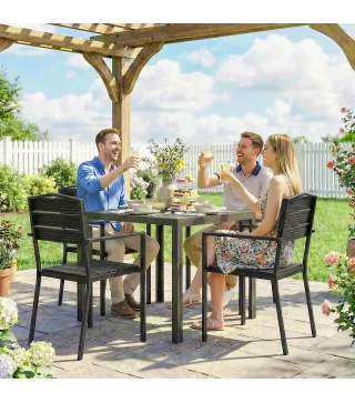 Juego de 4 Sillas de Jardín Apilables con Reposabrazos, 52x51x90 cm, Negro