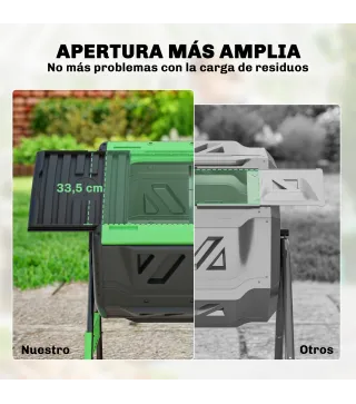 Compostador Giratorio 200L con Sistema de Ventilación y Base de Metal para Compostaje de Residuos Orgánicos Verde