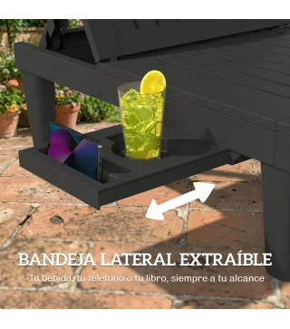 Conjunto de 2 Tumbonas Reclinables de Plástico PP con Bandeja Lateral Respaldo Ajustable 5 Niveles 192x57x28,5 cm Negro