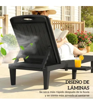 Conjunto de 2 Tumbonas Reclinables de Plástico PP con Bandeja Lateral Respaldo Ajustable 5 Niveles 192x57x28,5 cm Negro