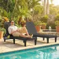 Conjunto de 2 Tumbonas Reclinables de Plástico PP con Bandeja Lateral Respaldo Ajustable 5 Niveles 192x57x28,5 cm Negro