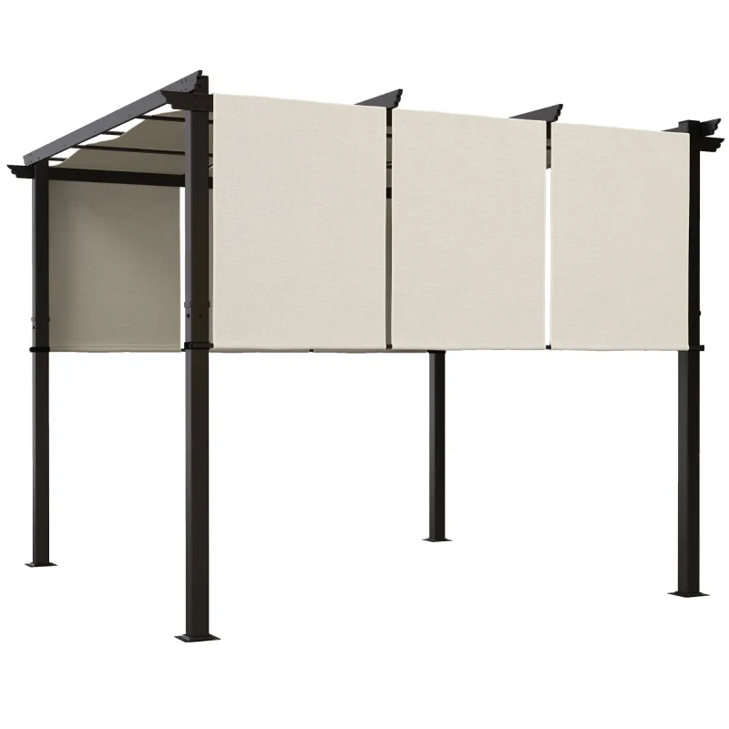 Cenador para Exterior 3x3 m con Techo Deslizante Marco de Acero Impermeable y Anti-UV para Terraza Patio Beige