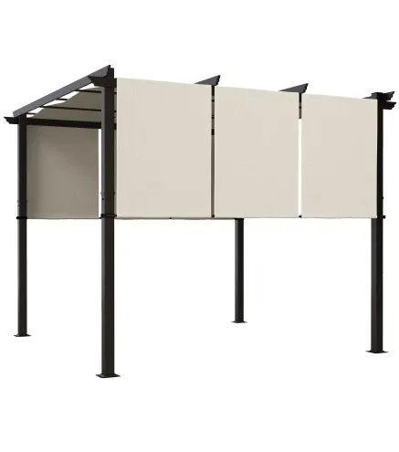 Cenador 3x3 m con Techo Deslizante y Protección UV, Beige