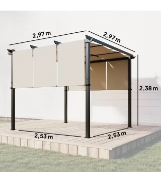 Cenador 3x3 m con Techo Deslizante y Protección UV, Beige