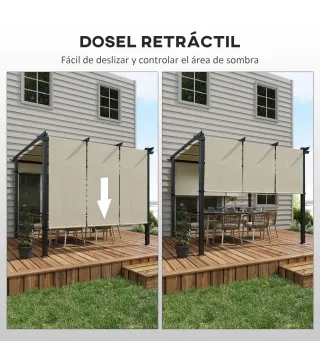 Cenador 3x3 m con Techo Deslizante y Protección UV, Beige