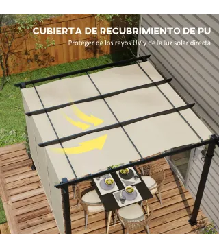 Cenador 3x3 m con Techo Deslizante y Protección UV, Beige